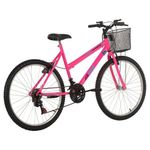 Bicicleta Donna Mountain Bike Aro 26 Quadro Aço 18 Marchas V-Brake Rosa Chicle Free Action