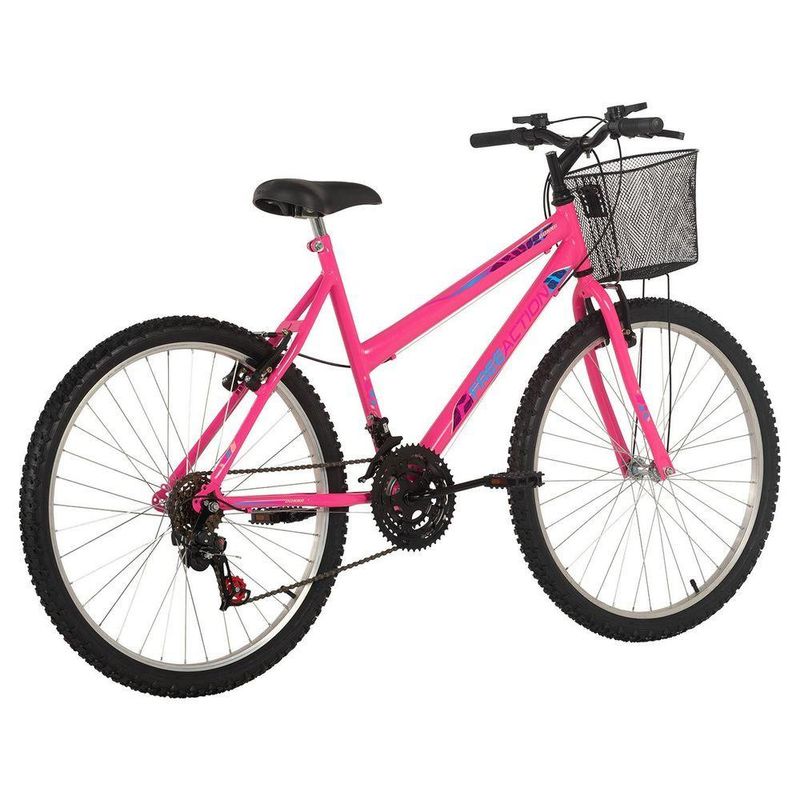 Bicicleta Donna Mountain Bike Aro 26 Quadro Aço 18 Marchas V-Brake Rosa Chicle Free Action
