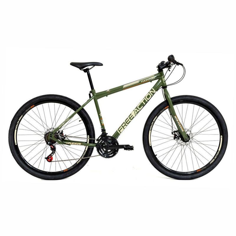Bicicleta Flexus 15 Mtb Aro 29 Quadro Aço 21 Marchas Freio a Disco Free Action Verde Militar