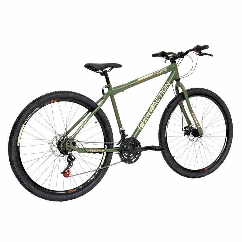 Bicicleta Flexus 15 Mtb Aro 29 Quadro Aço 21 Marchas Freio a Disco Free Action Verde Militar