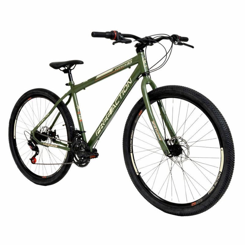 Bicicleta Flexus 15 Mtb Aro 29 Quadro Aço 21 Marchas Freio a Disco Free Action Verde Militar
