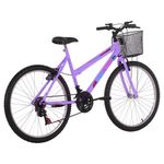 Bicicleta Donna Mtb Aro 26 Quadro Aço 18 Marchas Lilás Free Action
