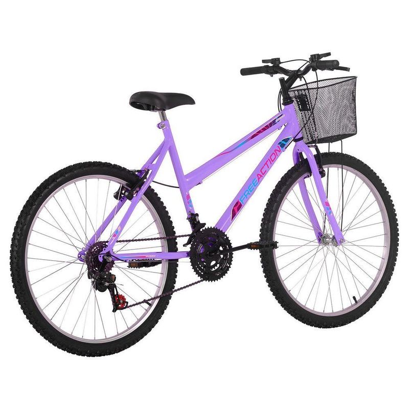 Bicicleta Donna Mtb Aro 26 Quadro Aço 18 Marchas Lilás Free Action