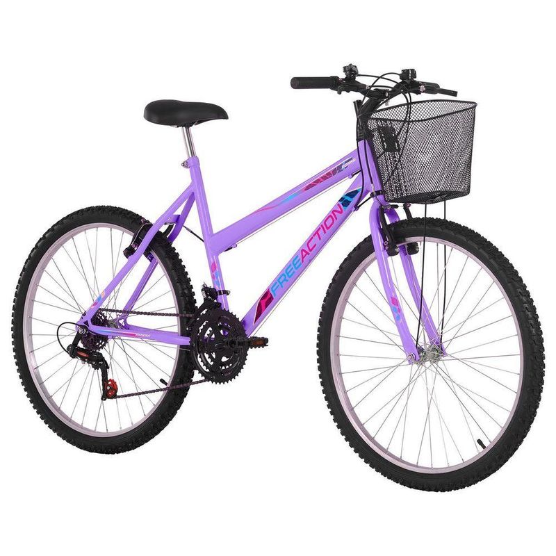 Bicicleta Donna Mtb Aro 26 Quadro Aço 18 Marchas Lilás Free Action