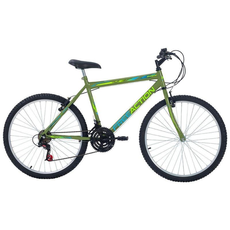 Bicicleta Eden Mountain Bike Aro 26 Quadro Aço 18 Marchas Verde Militar Free Action