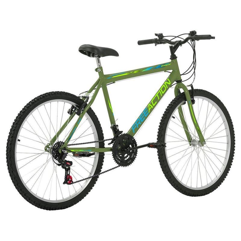 Bicicleta Eden Mountain Bike Aro 26 Quadro Aço 18 Marchas Verde Militar Free Action