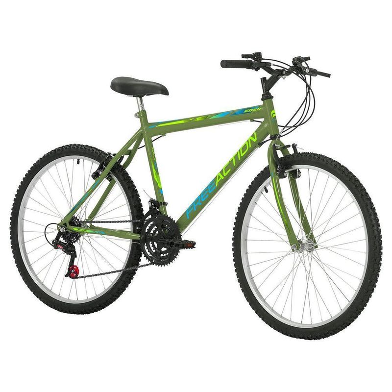 Bicicleta Eden Mountain Bike Aro 26 Quadro Aço 18 Marchas Verde Militar Free Action