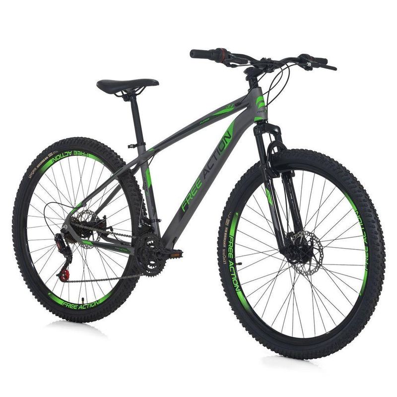 Bicicleta Flexus 31 Lite Mtb Aro 29 Quadro Aço 21 Marchas Free Action Grafite Verde