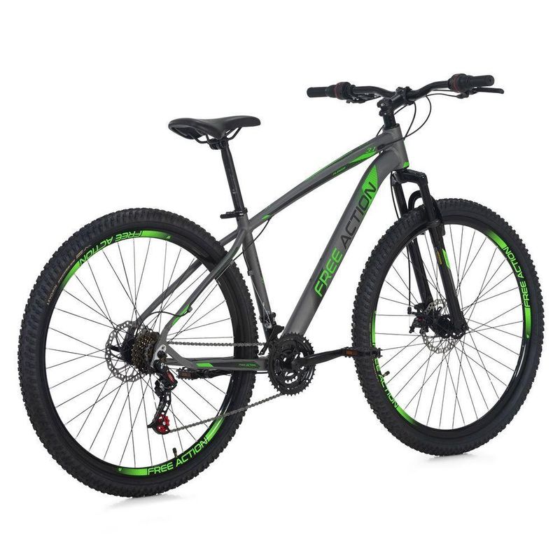 Bicicleta Flexus 31 Lite Mtb Aro 29 Quadro Aço 21 Marchas Free Action Grafite Verde