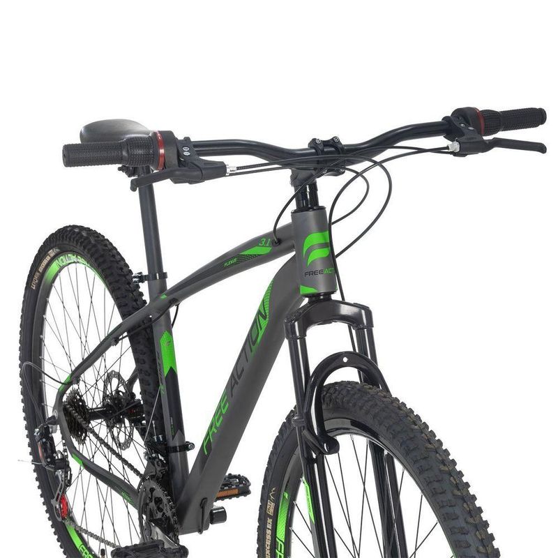 Bicicleta Flexus 31 Lite Mtb Aro 29 Quadro Aço 21 Marchas Free Action Grafite Verde