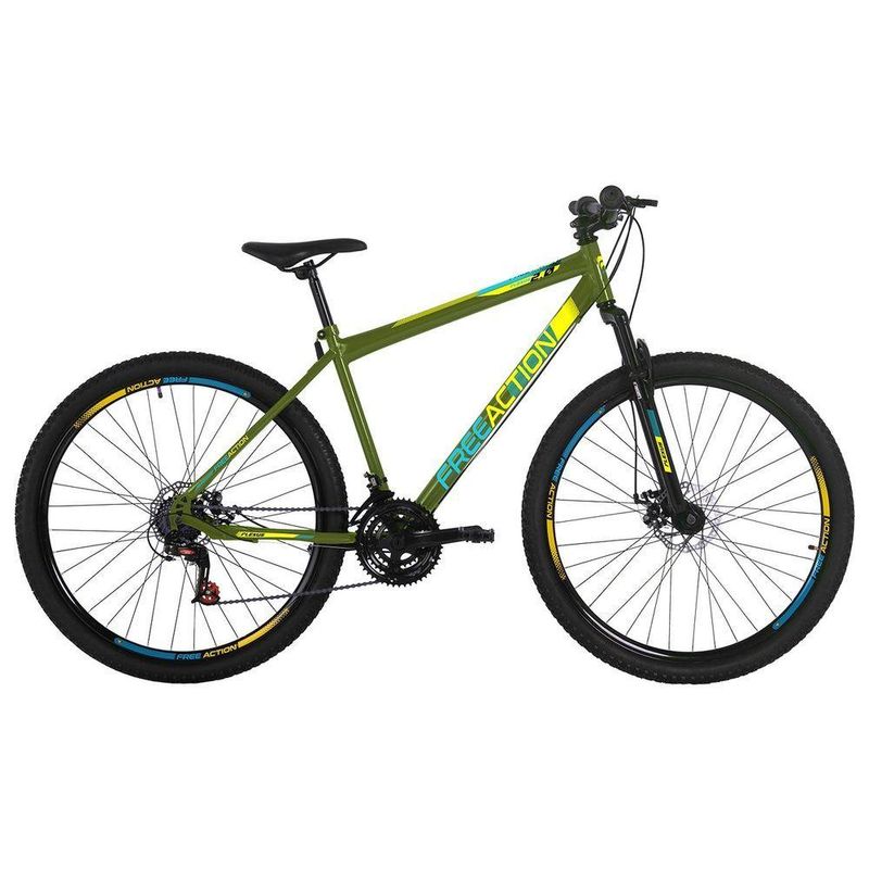 Bicicleta Flexus 20 Mountain Bike Aro 29 Quadro Aço 21 Marchas Free Action Verde Militar