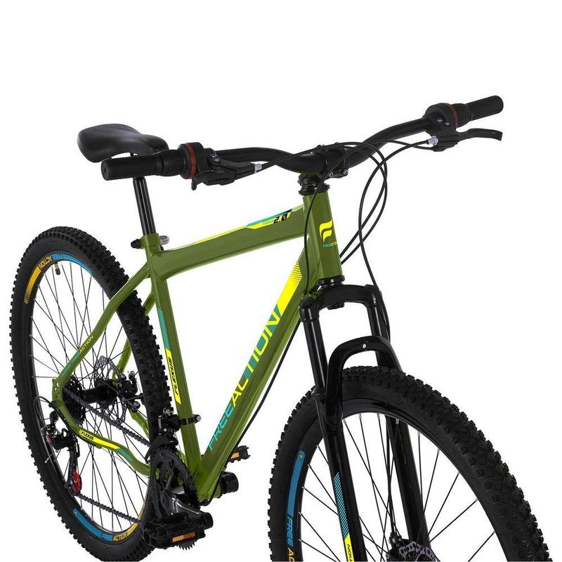 Bicicleta Flexus 20 Mountain Bike Aro 29 Quadro Aço 21 Marchas Free Action Verde Militar