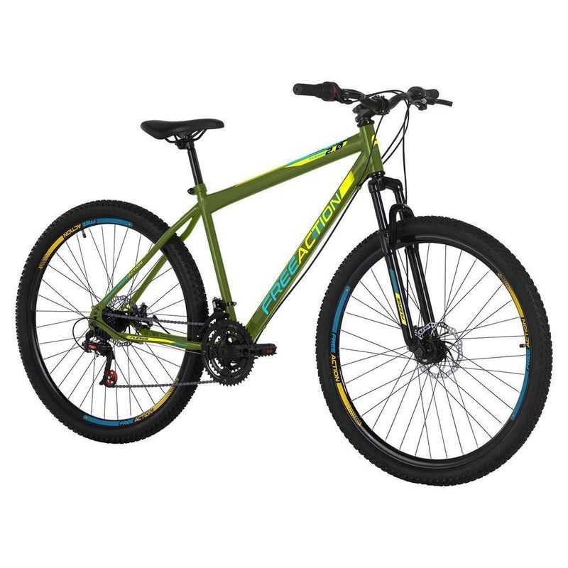 Bicicleta Flexus 20 Mountain Bike Aro 29 Quadro Aço 21 Marchas Free Action Verde Militar