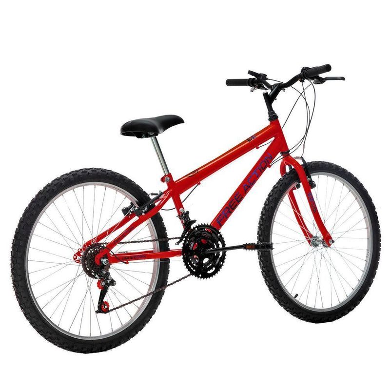 Bicicleta Eden Mountain Bike Aro 24 Quadro Aço 18 Marchas V-Brake Vermelho Coke Free Action