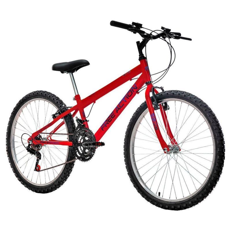 Bicicleta Eden Mountain Bike Aro 24 Quadro Aço 18 Marchas V-Brake Vermelho Coke Free Action