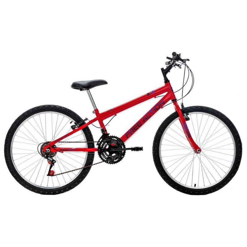 Bicicleta Eden Mountain Bike Aro 24 Quadro Aço 18 Marchas V-Brake Vermelho Coke Free Action