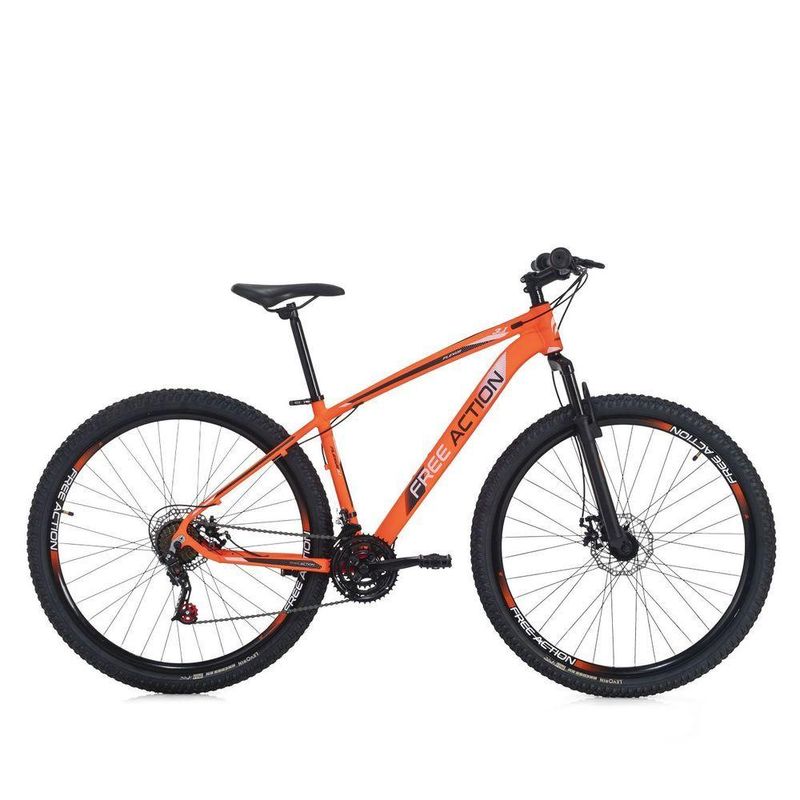 Bicicleta Flexus 31 Lite Mtb Aro 29 Quadro Aço 21 Marchas Free Action Laranja Neon Branco