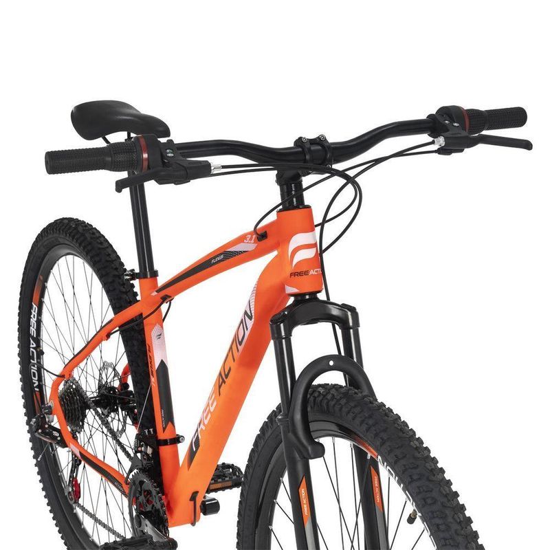 Bicicleta Flexus 31 Lite Mtb Aro 29 Quadro Aço 21 Marchas Free Action Laranja Neon Branco