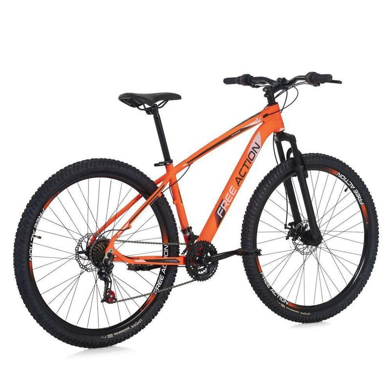 Bicicleta Flexus 31 Lite Mtb Aro 29 Quadro Aço 21 Marchas Free Action Laranja Neon Branco