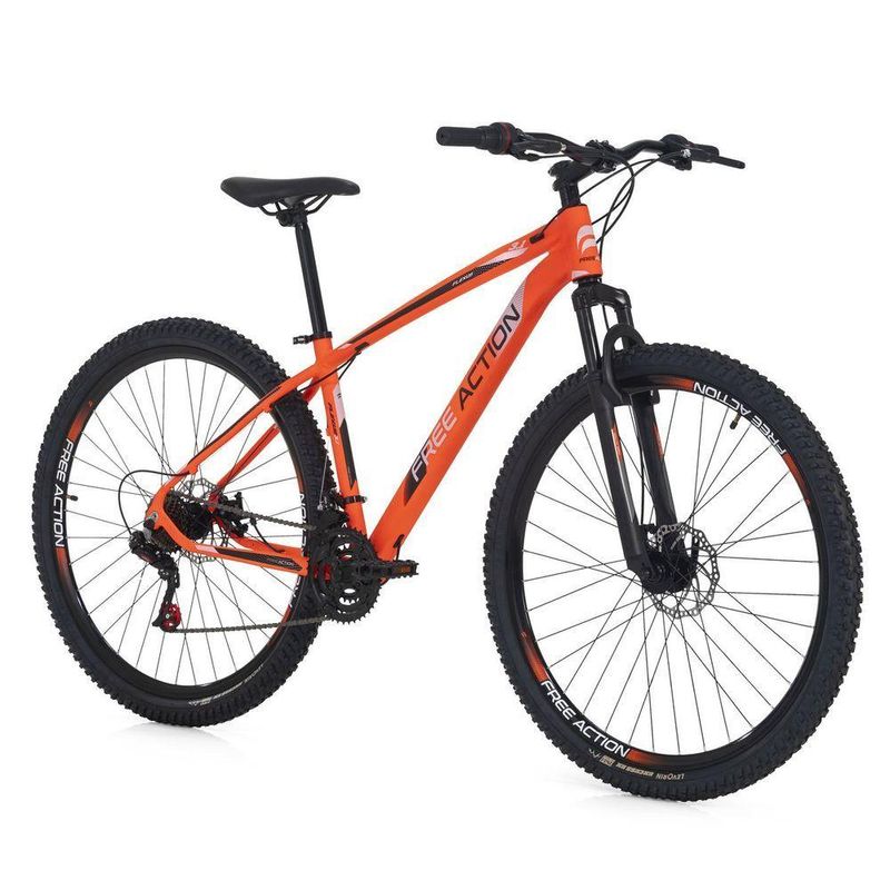 Bicicleta Flexus 31 Lite Mtb Aro 29 Quadro Aço 21 Marchas Free Action Laranja Neon Branco