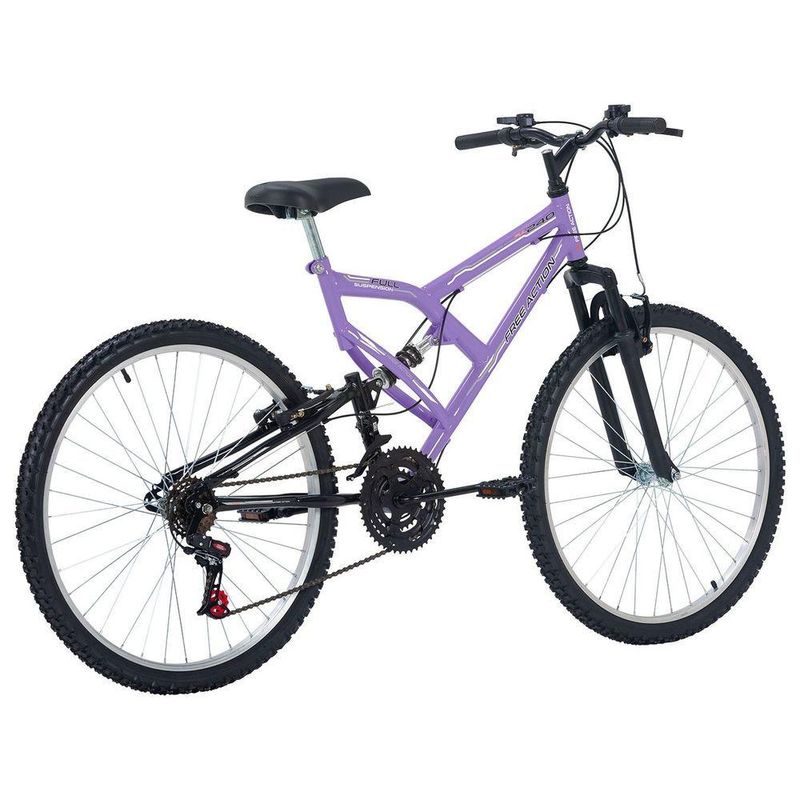 Bicicleta Full FA 240 Mountain Bike Aro 26 Quadro Aço 18 Marchas Lilás Free Action