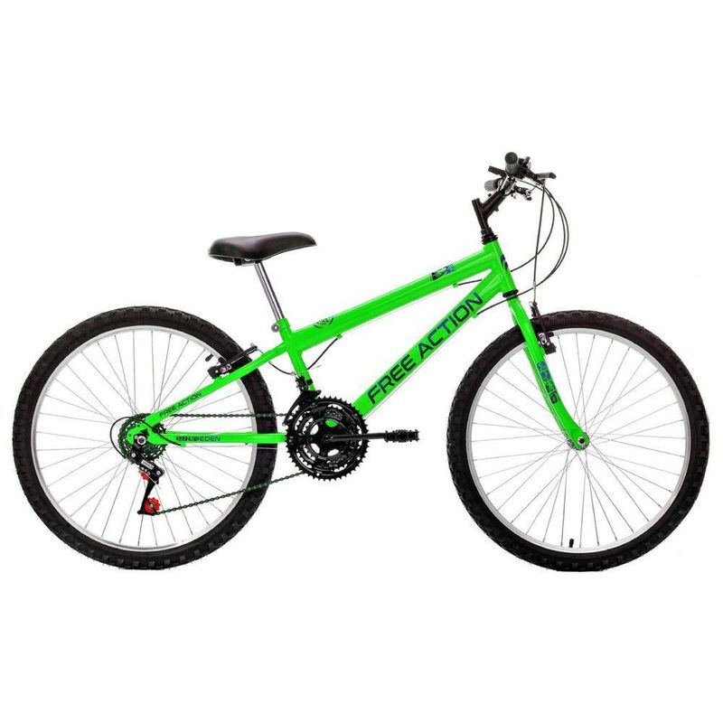 Bicicleta Eden Mountain Bike Aro 24 Quadro Aço 18 Marchas V-Brake Verde Kawasaki Free Action