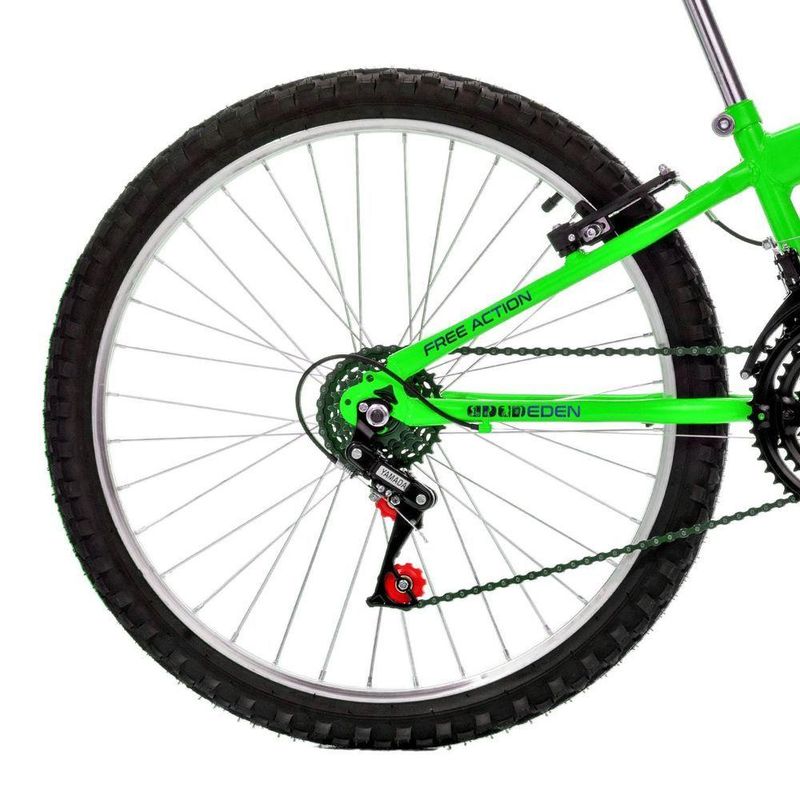 Bicicleta Eden Mountain Bike Aro 24 Quadro Aço 18 Marchas V-Brake Verde Kawasaki Free Action