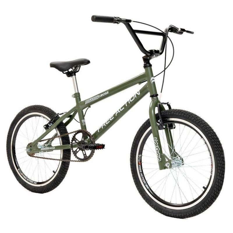 Bicicleta Bmx Sts Cross Aro 20 Aço 1v Verde Militar Free Action