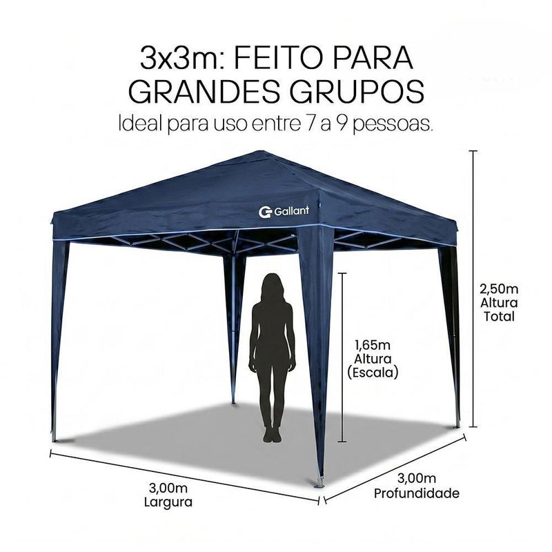 Tenda Gazebo Sanfonado Dobrável 3x3m com Mala de Transporte Gallant Azul (GTG03SF01AR-AZ)