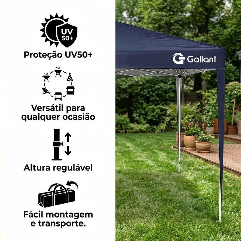 Tenda Gazebo Sanfonado Dobrável 3x3m com Mala de Transporte Gallant Azul (GTG03SF01AR-AZ)