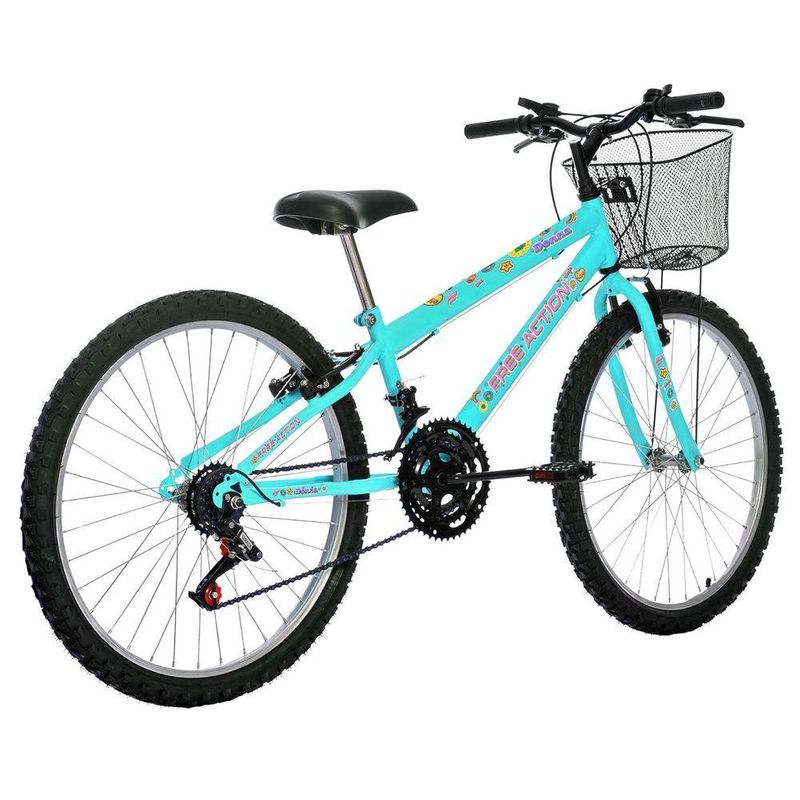 Bicicleta Donna Mtb Aro 24 Quadro em Aço 18 Marchas Verde Tiffany Free Action