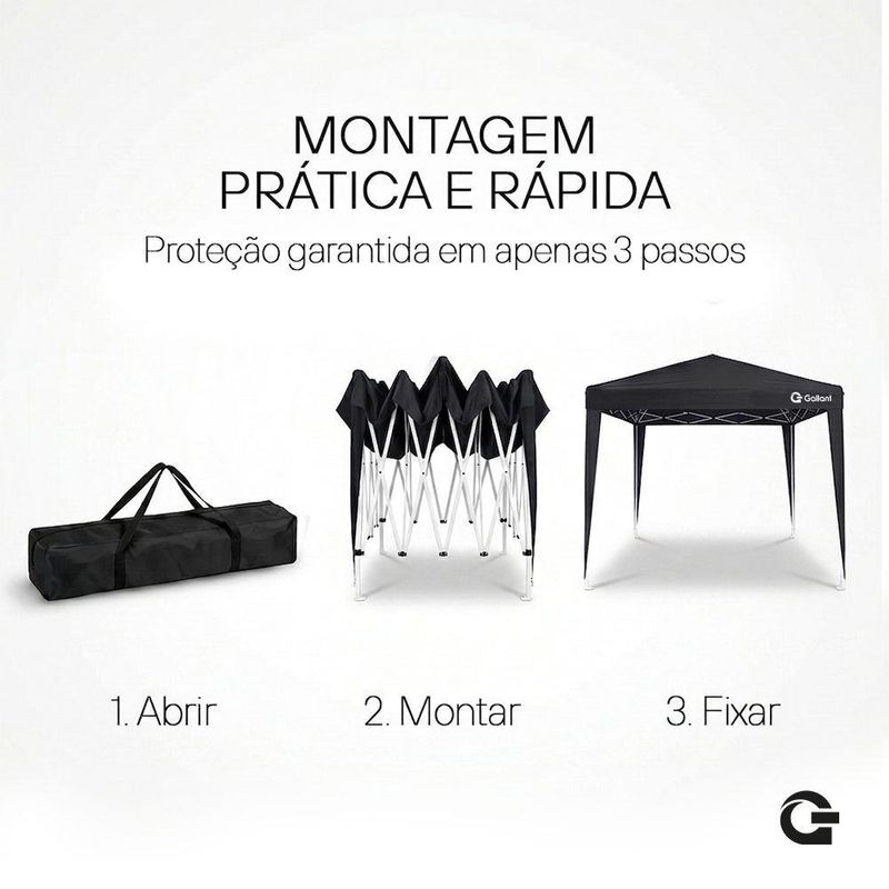 Tenda Gazebo Sanfonado Dobrável 3x3m com Mala de Transporte Gallant Preto (GTG03SF01AR-PT)