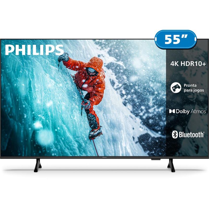 Smart tv 55" 4k philips 55pug7300/78 titan os pixel precise uhd comando de voz preta