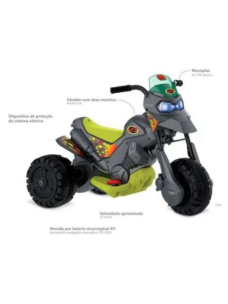 Moto Elétrica Bandeirante Xt3 6v Marchas Frente E Ré Velocidade 3,5 Km/h Grafite/amarelo