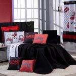 Kit Cobre Leito Colcha Solteiro Game Streamer Vermelho Dupla Face Com Almofadas Estampadas 05 Peças