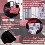 Kit Cobre Leito Colcha Solteiro Game Streamer Vermelho Dupla Face Com Almofadas Estampadas 05 Peças