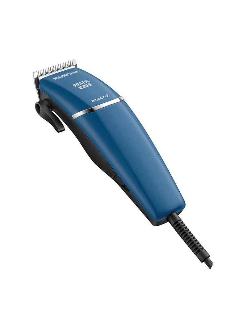 Máquina de cortar cabelo mondial pratic style cr-10 com 8 acessórios, lâminas em aço inox, bivolt - azul
