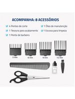 Máquina de cortar cabelo mondial pratic style cr-10 com 8 acessórios, lâminas em aço inox, bivolt - azul