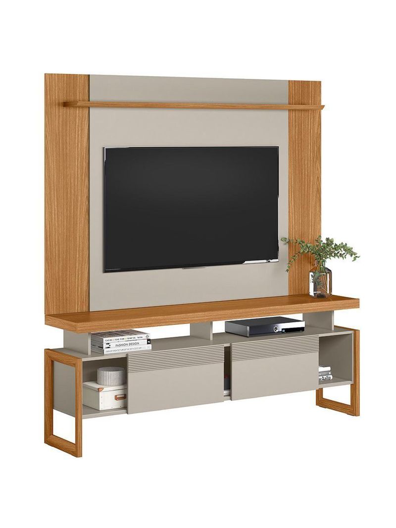 Rack Para Sala Com Painel Para Tv 55 Pol Esmirna L05 Nature Off White - Lyam Decor