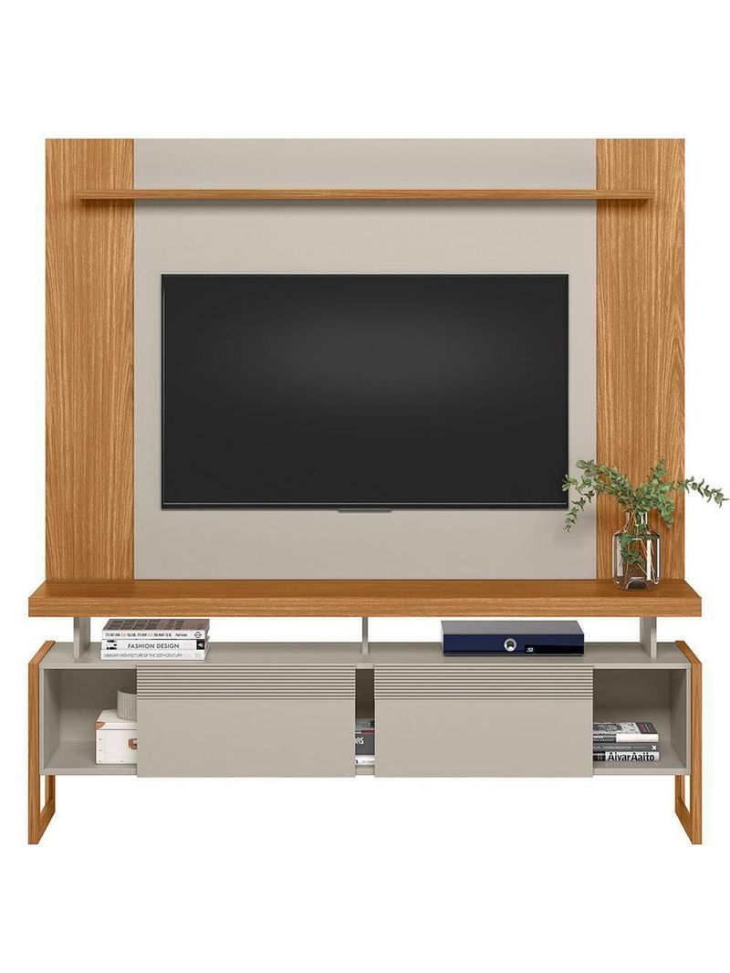 Rack Para Sala Com Painel Para Tv 55 Pol Esmirna L05 Nature Off White - Lyam Decor