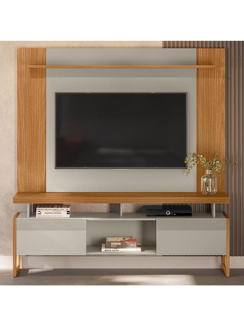 Rack Para Sala Com Painel Para Tv 55 Pol Esmirna L05 Nature Off White - Lyam Decor