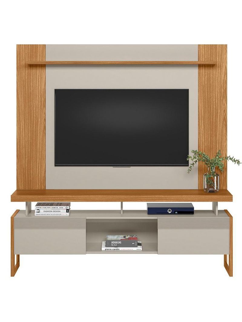 Rack Para Sala Com Painel Para Tv 55 Pol Esmirna L05 Nature Off White - Lyam Decor