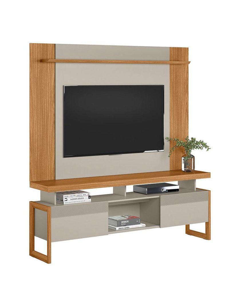 Rack Para Sala Com Painel Para Tv 55 Pol Esmirna L05 Nature Off White - Lyam Decor