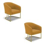 Kit 2 Poltronas Sala Decorativa Stella Veludo Mostarda Base Industrial Dourada D Rossi