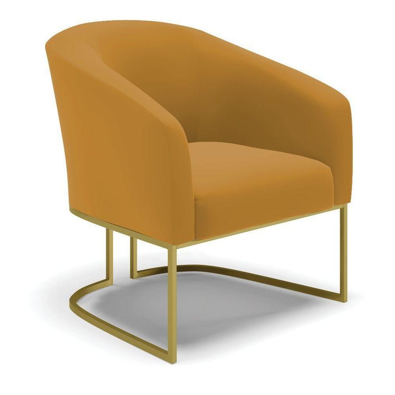 Kit 2 Poltronas Sala Decorativa Stella Veludo Mostarda Base Industrial Dourada D Rossi