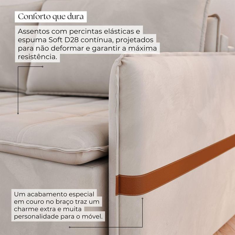 Sofá Cama Retrátil 3 Lugares Bárbara 1,80m Veludo Creme