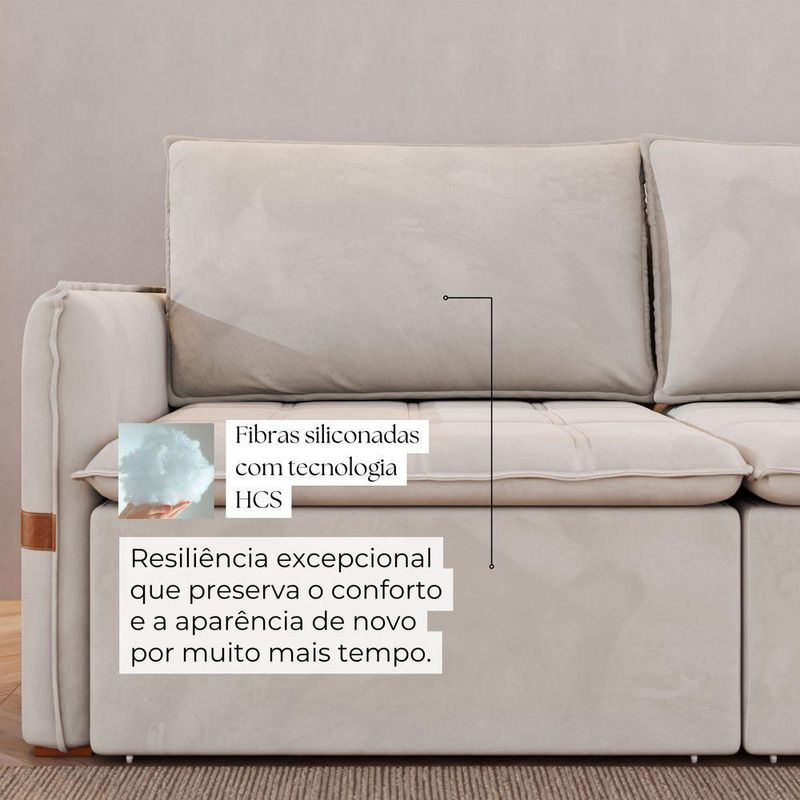 Sofá Cama Retrátil 3 Lugares Bárbara 1,80m Veludo Creme