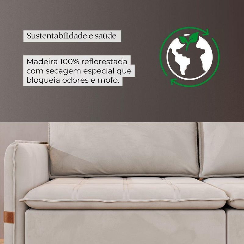 Sofá Cama Retrátil 3 Lugares Bárbara 1,80m Veludo Creme