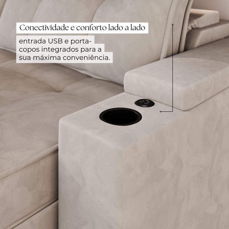 Sofá Retrátil Reclinável 4 Lugares Mônaco 2,36m Veludo Creme