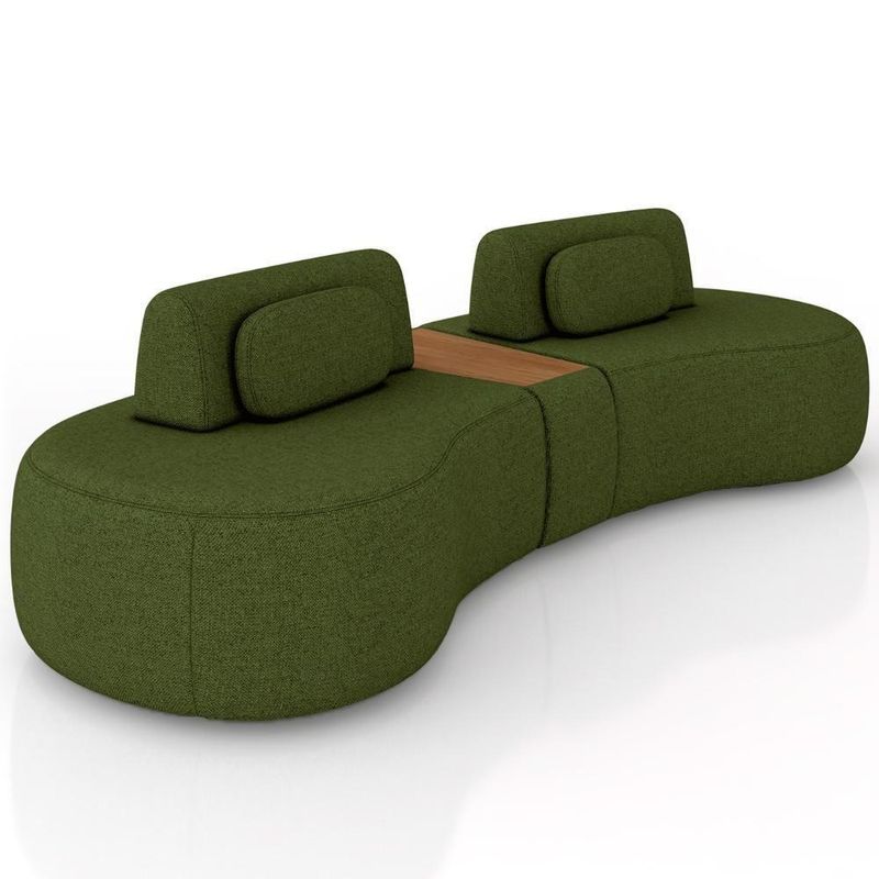 Sofá 4 Lugares 325cm Orgânico Com Mesa Mellanie Linho Verde Z32 - Mpozenato